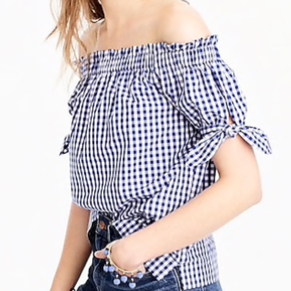 J. Crew off the shoulder gingham top